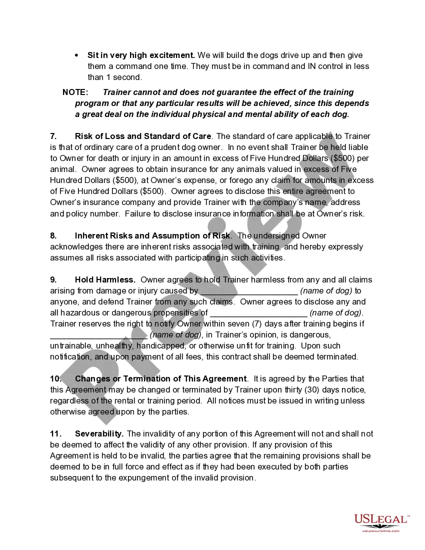 Get Contract or Agreement to Train Dog for an Event or Show Preview Contract or Agreement to Train Dog for an Event or Show