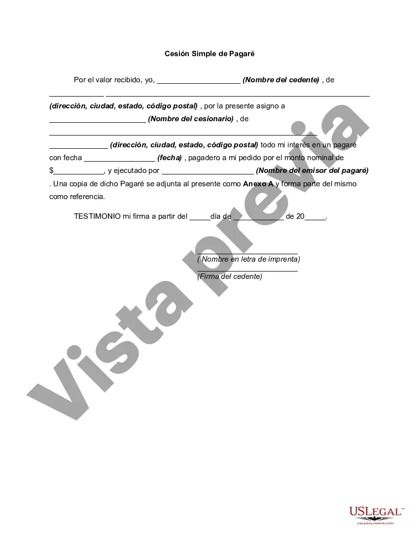 Preview Pagaré Simple para Compra de Vehículo