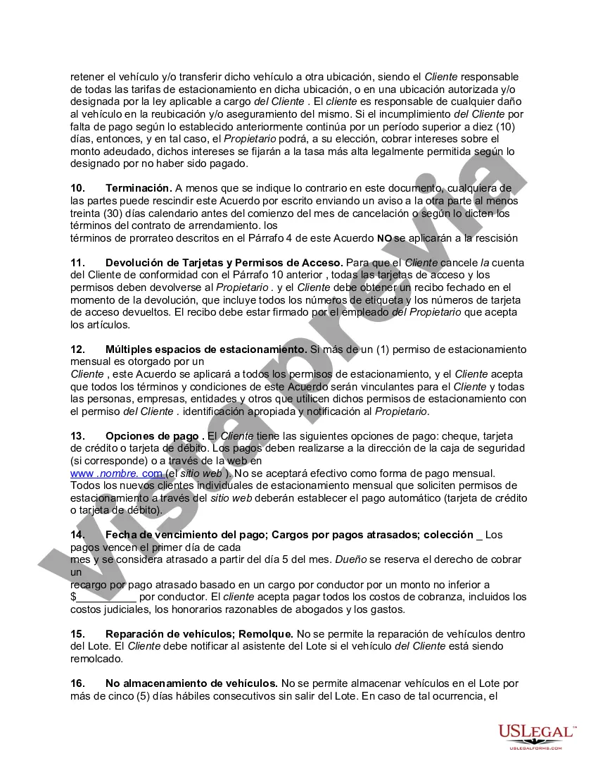 Preview Acuerdo de licencia de estacionamiento de vehículos mensual