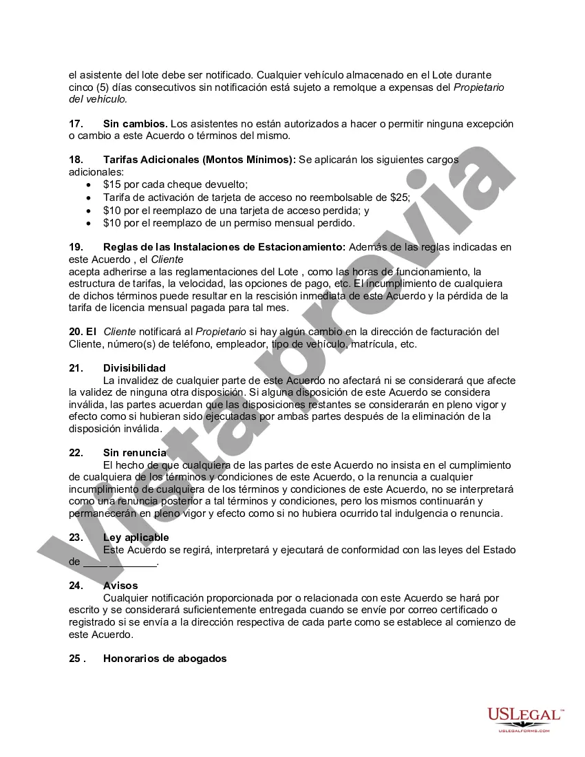 Preview Acuerdo de licencia de estacionamiento de vehículos mensual