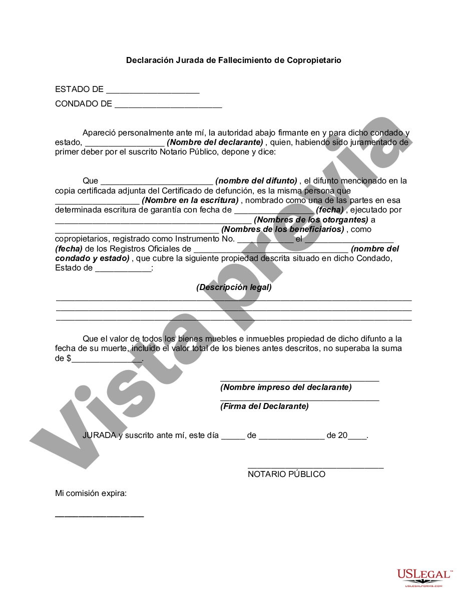 San Bernardino California Declaración Jurada De Fallecimiento De Copropietario Us Legal Forms 7526