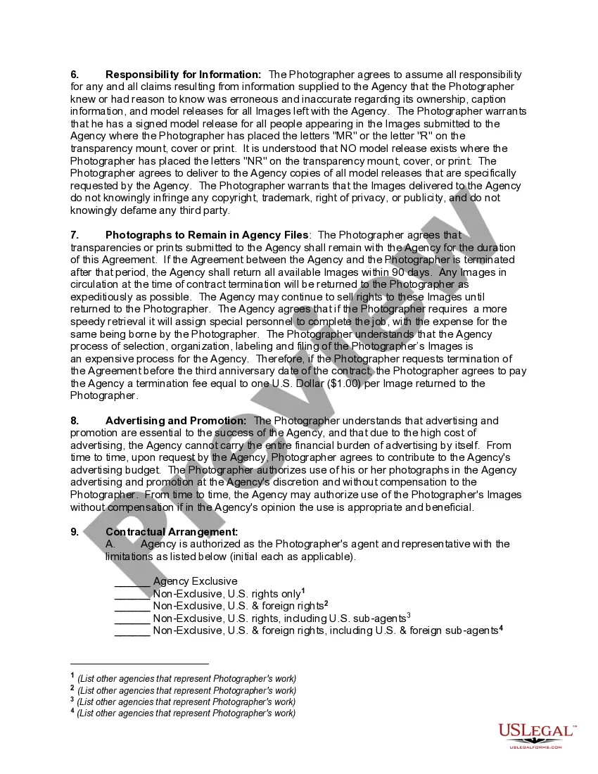 Preview Contract between Talent Agency and Photographer with Regard to Stock Photographs
