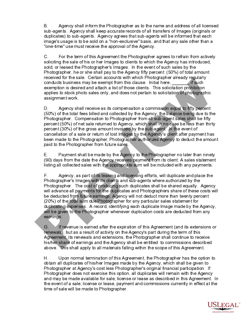 Preview Contract between Talent Agency and Photographer with Regard to Stock Photographs