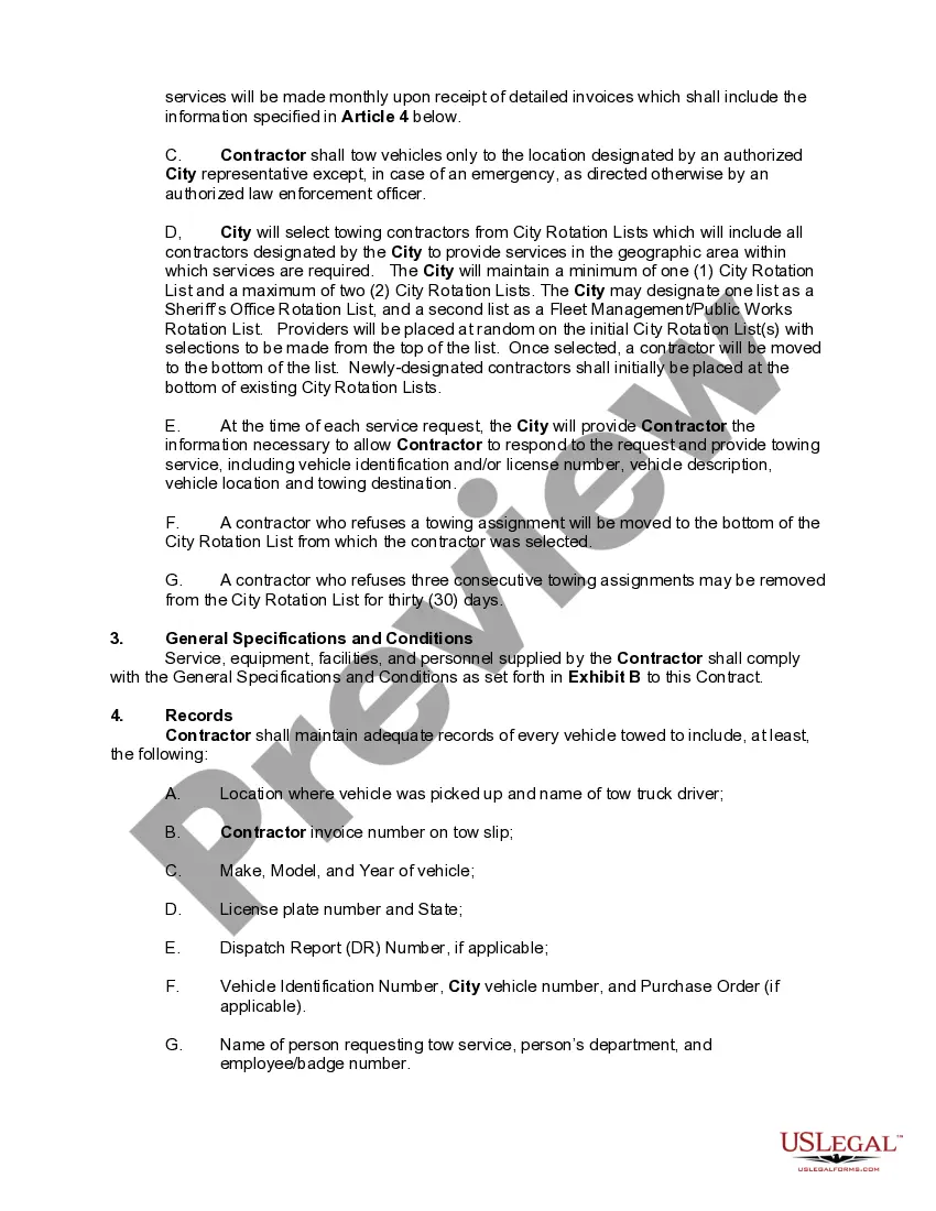 Preview Truck Towing Services Contract with a Municipality