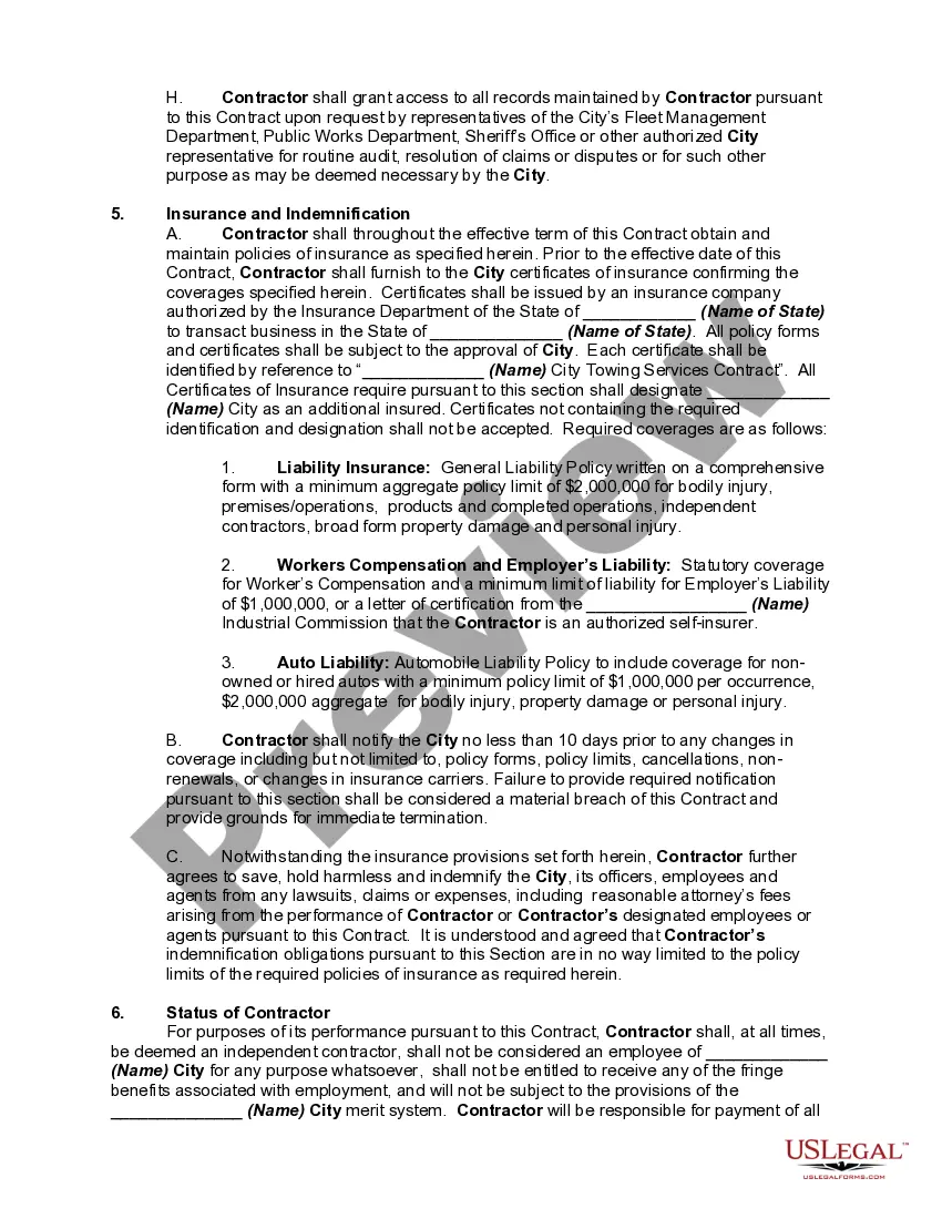 Preview Truck Towing Services Contract with a Municipality