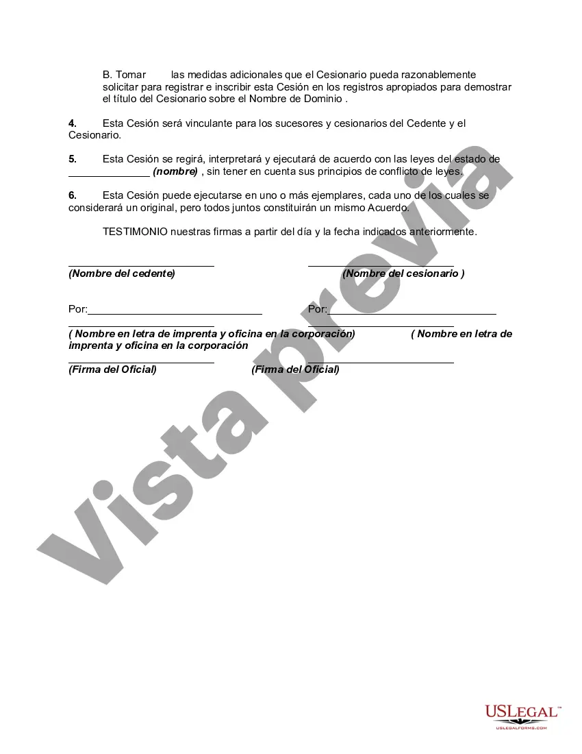 Preview Cesión de Nombre de Dominio en Conjunción con Acuerdo de Compra de Activos