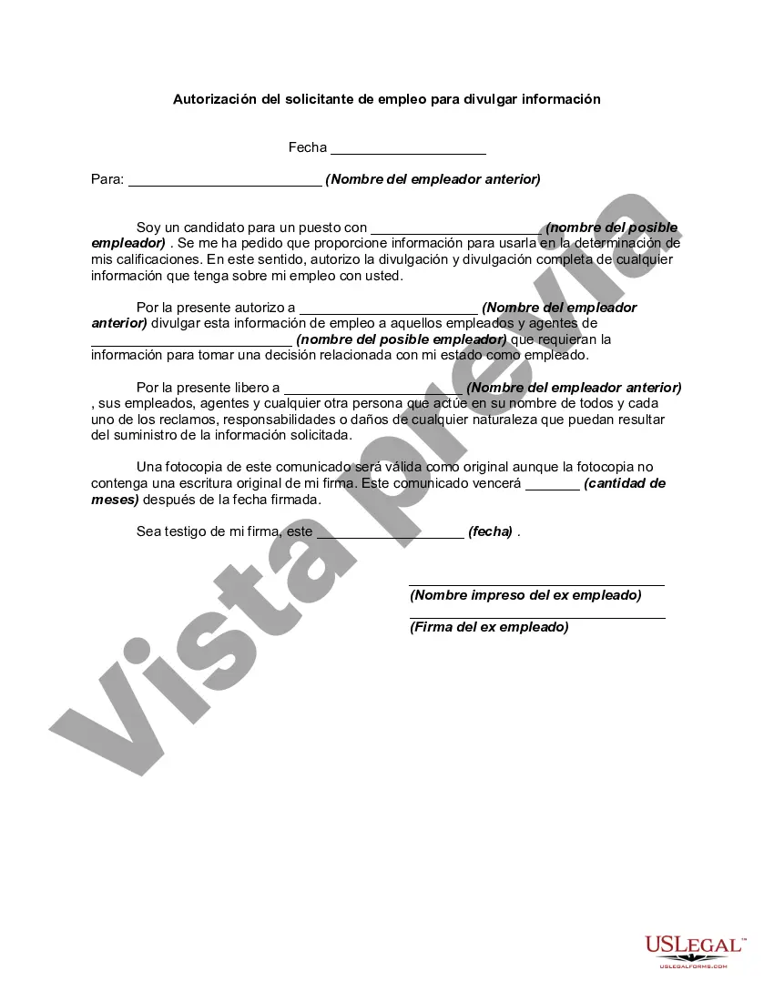 Preview Autorización del solicitante de empleo para divulgar información