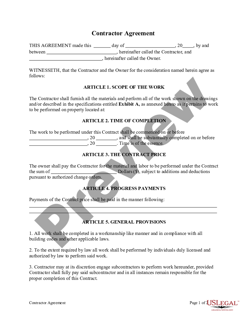 Virginia Contractor Agreement | US Legal Forms