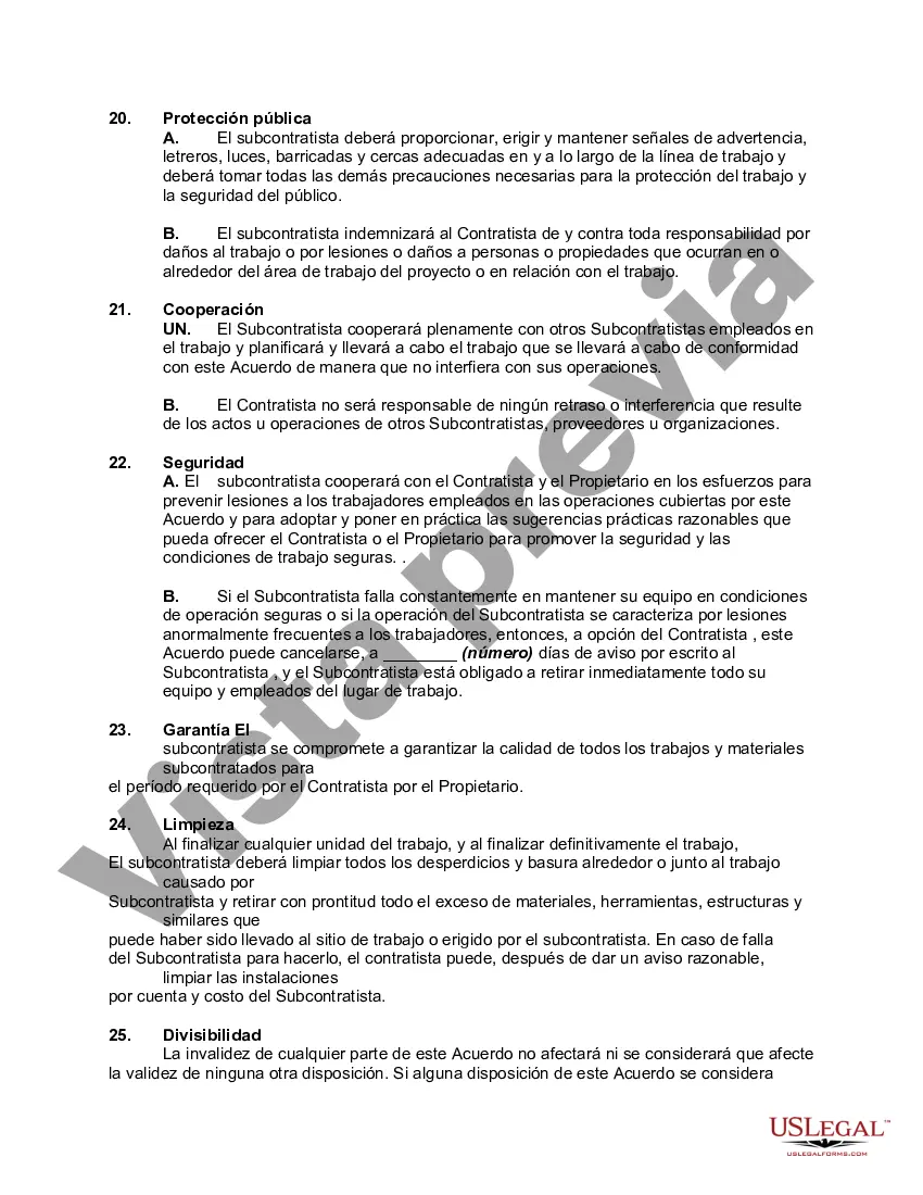 Preview Acuerdo de subcontratista para la construcción