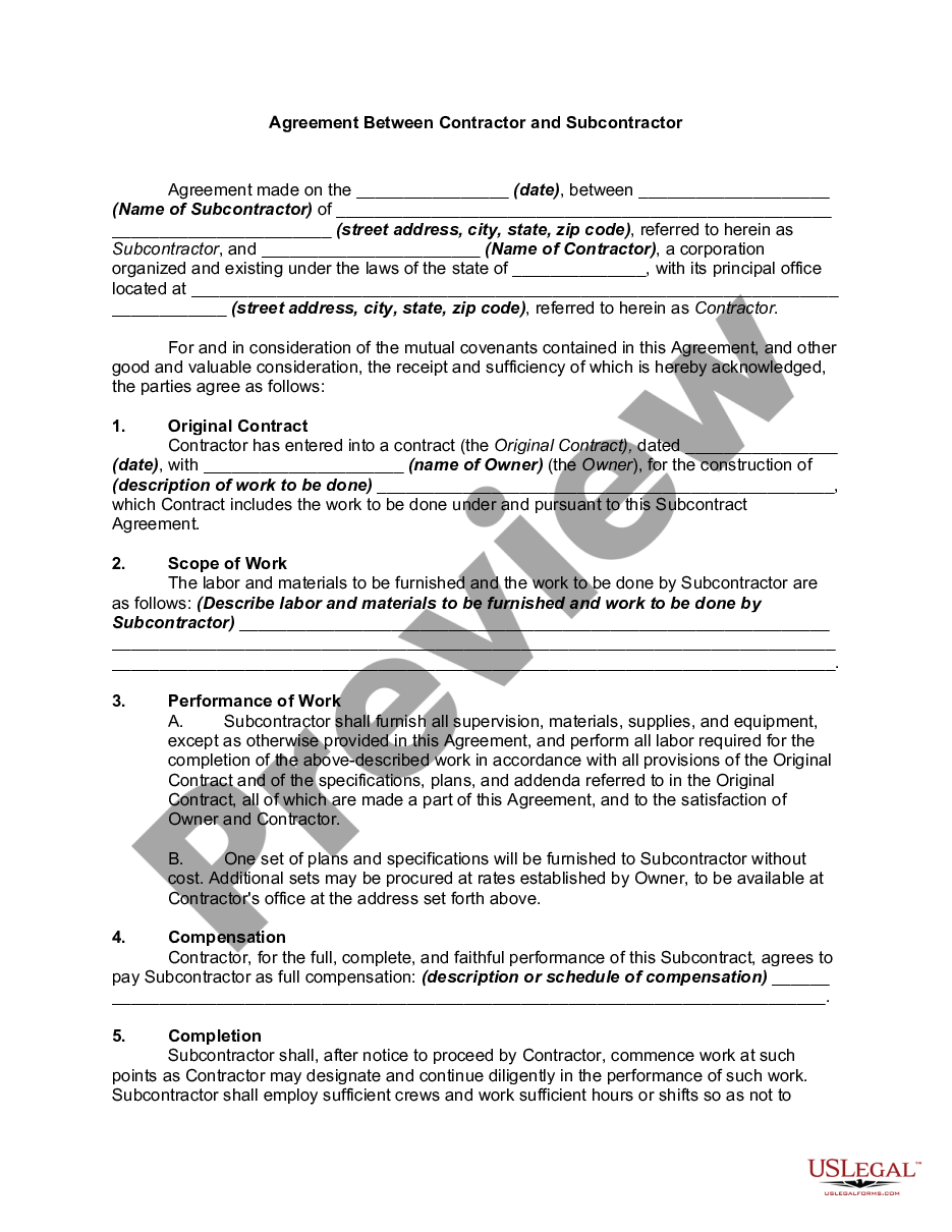 page 0 Subcontractor Agreement for Construction preview