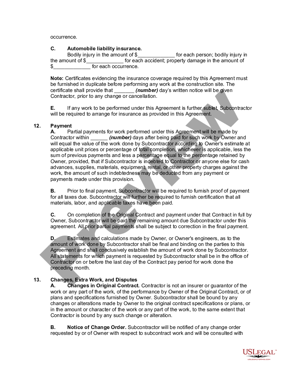 page 2 Subcontractor Agreement for Construction preview