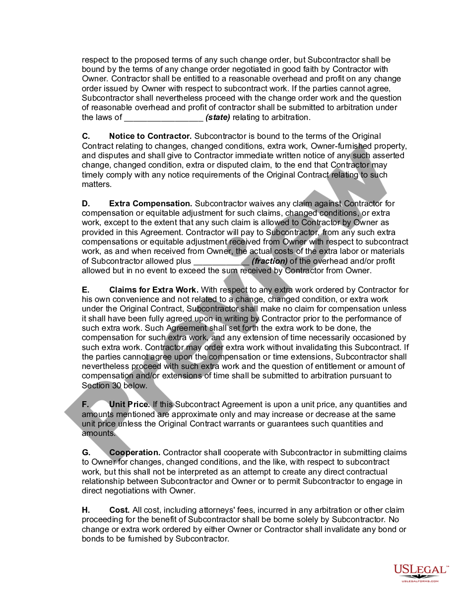 page 3 Subcontractor Agreement for Construction preview