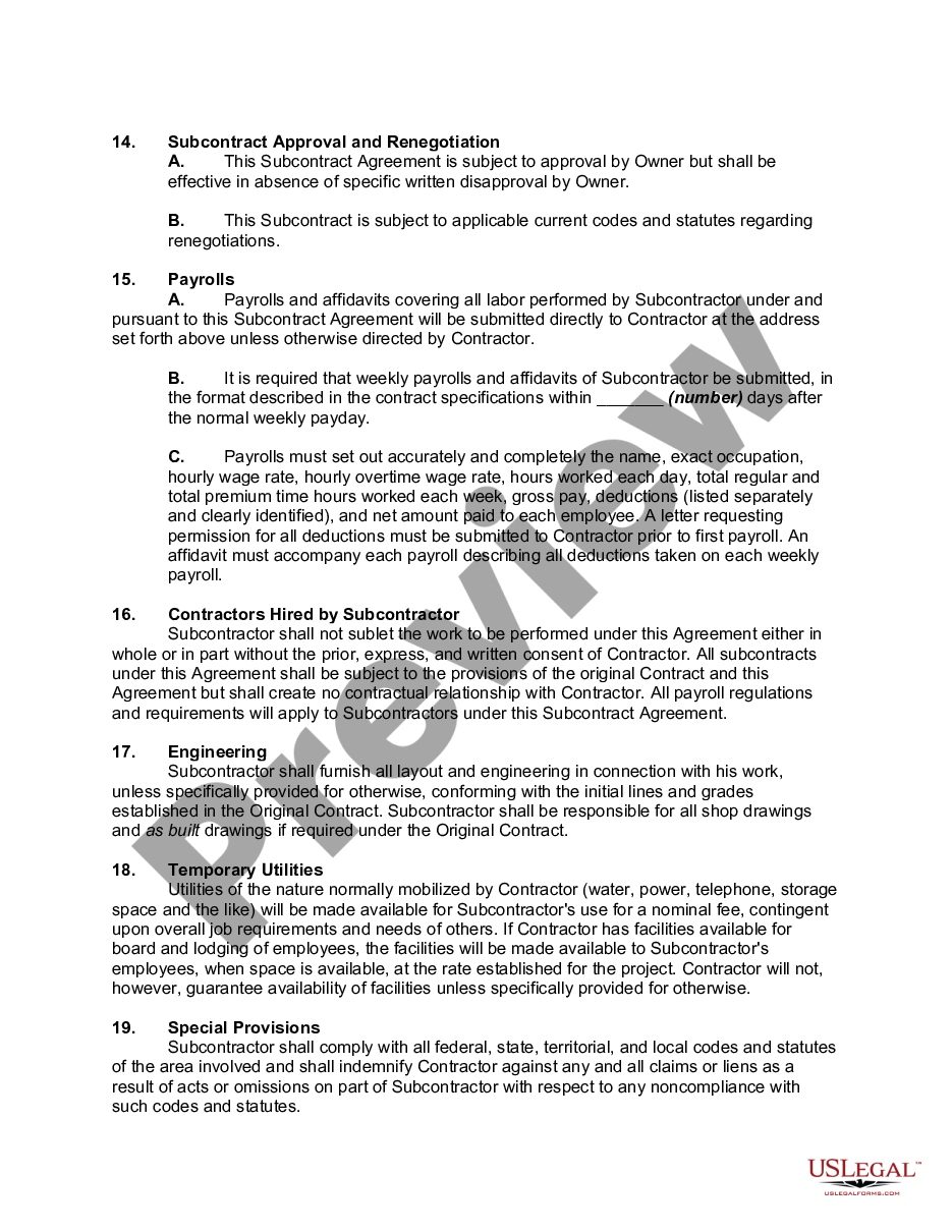 page 4 Subcontractor Agreement for Construction preview