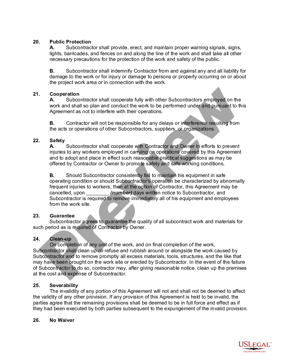 page 5 Subcontractor Agreement for Construction preview