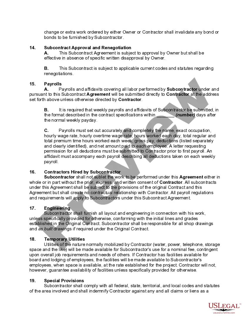 Preview Subcontractor Agreement for Construction