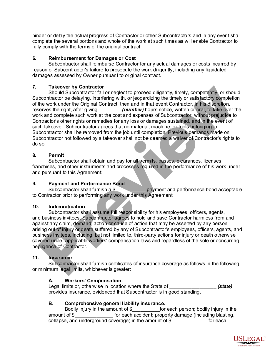 page 1 Subcontractor Agreement for Insurance preview