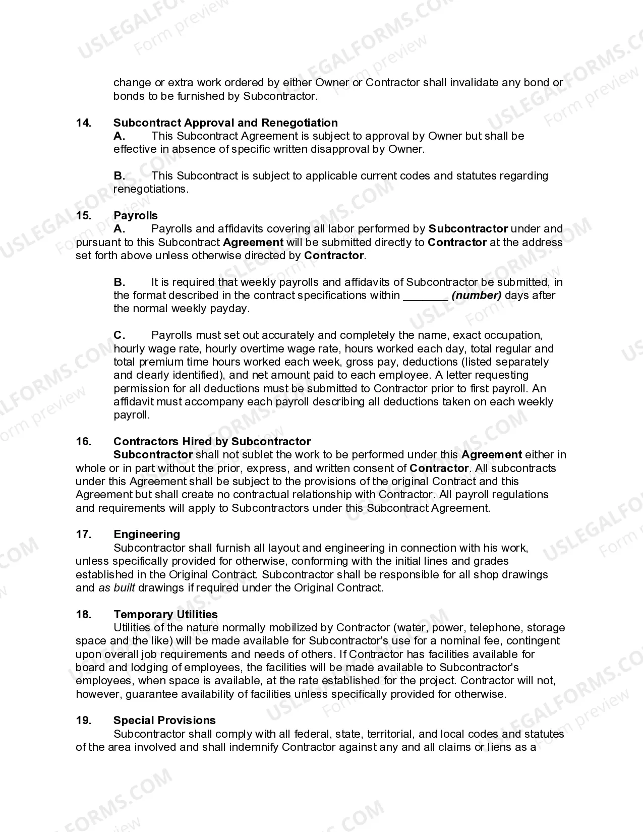 Preview Subcontractor Agreement for Insurance