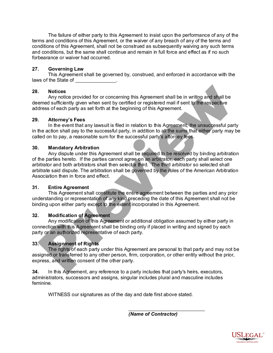 form Subcontractor Agreement for Snow Removal preview