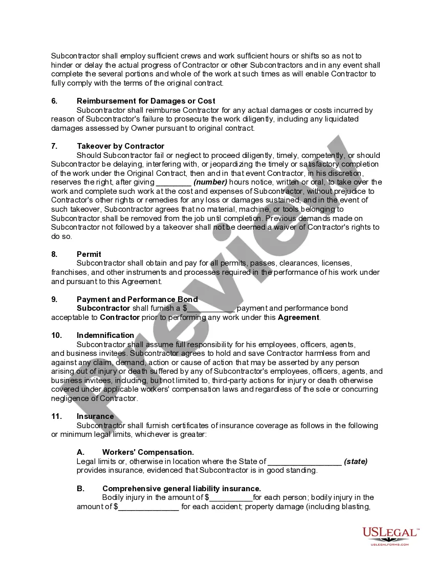 Preview Subcontractor Agreement for Snow Removal