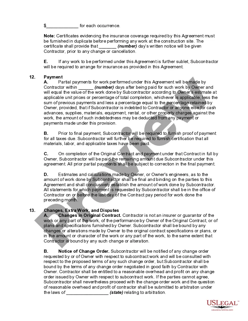 Get Agreement Between Contractor and Subcontractor Preview Agreement Between Contractor and Subcontractor