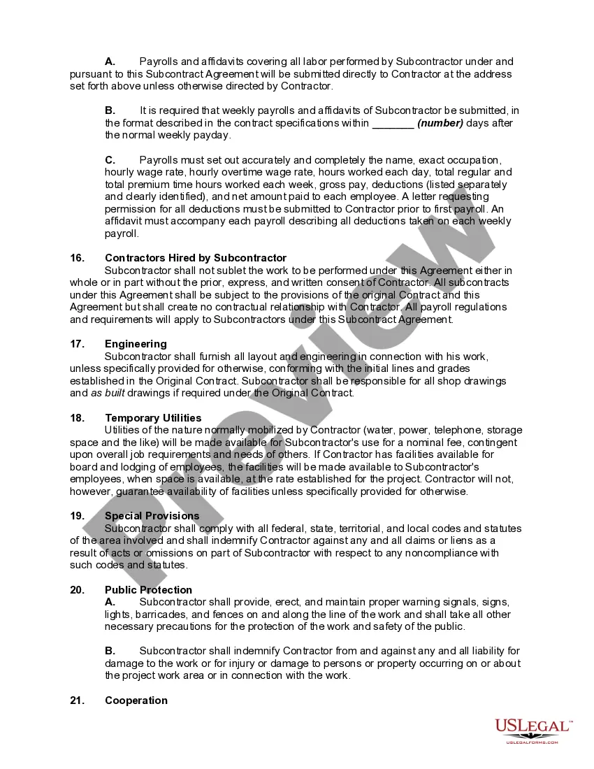 Get Agreement Between Contractor and Subcontractor Preview Agreement Between Contractor and Subcontractor