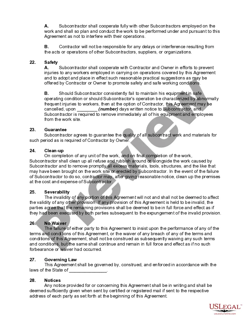 Get Agreement Between Contractor and Subcontractor Preview Agreement Between Contractor and Subcontractor