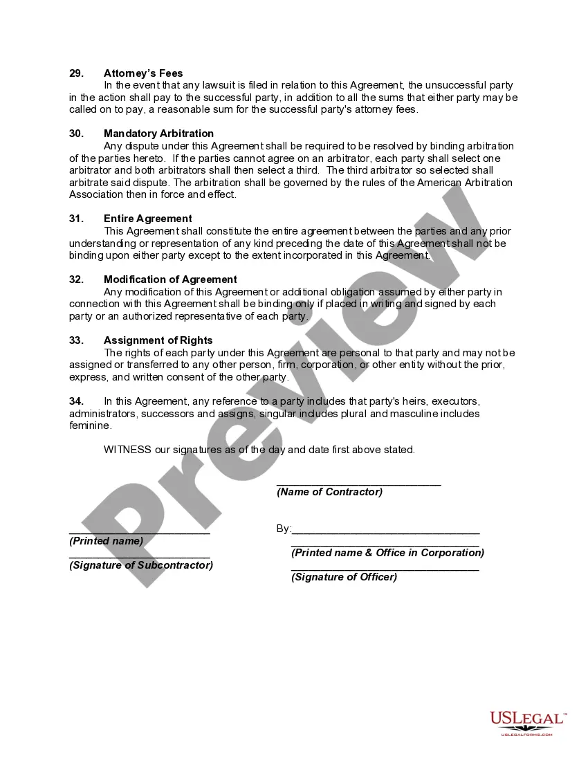 Get Agreement Between Contractor and Subcontractor Preview Agreement Between Contractor and Subcontractor
