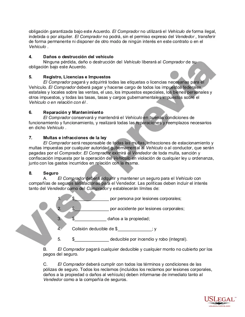 Preview Acuerdo de Venta Condicional de Automóvil entre Particulares y Asunción de Endeudamiento Pendiente