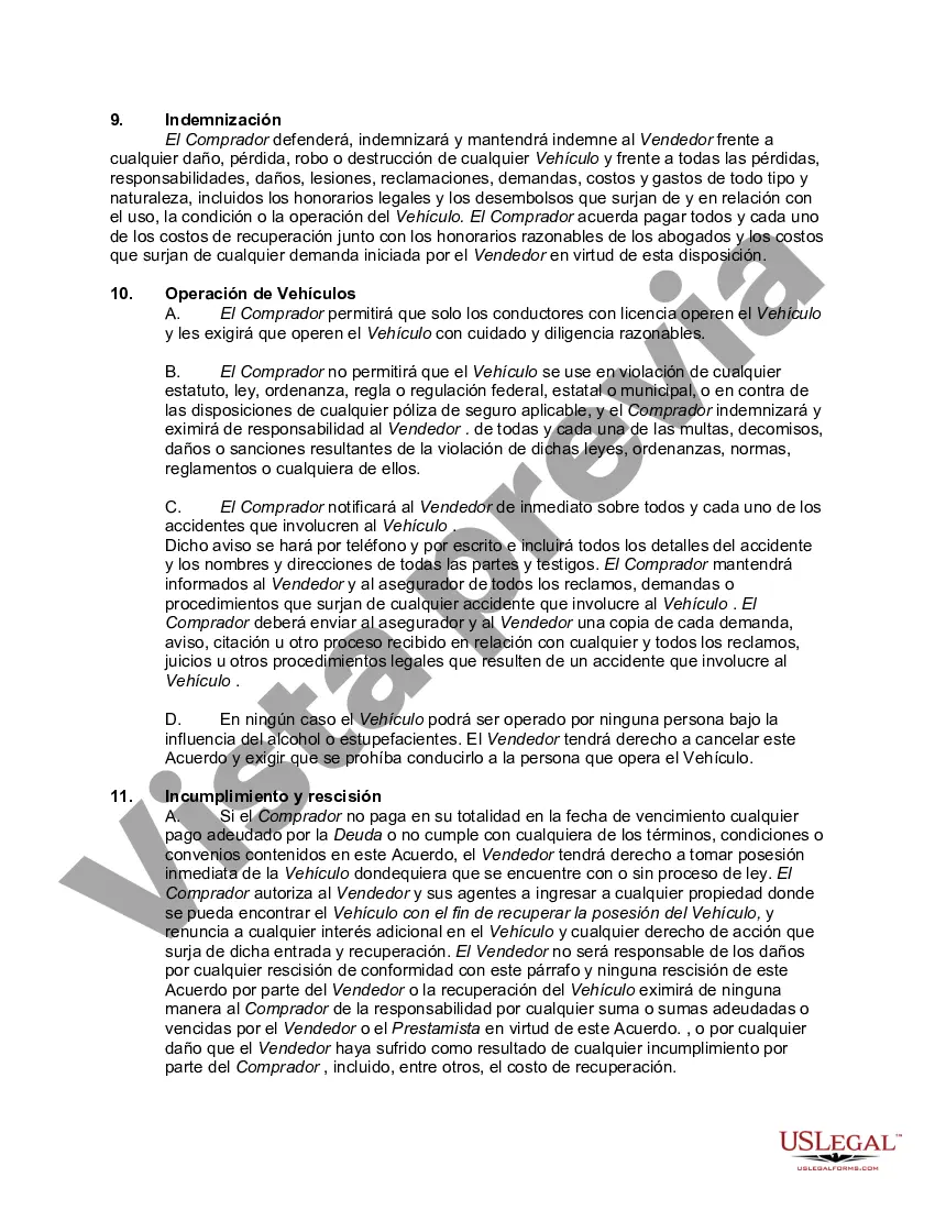 Preview Acuerdo de Venta Condicional de Automóvil entre Particulares y Asunción de Endeudamiento Pendiente