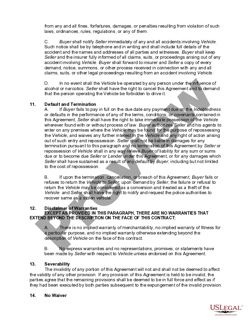 Get Conditional Sales Agreement of Automobile between Individuals and Assumption of Outstanding Indebtedness Preview Conditional Sales Agreement of Automobile between Individuals and Assumption of Outstanding Indebtedness