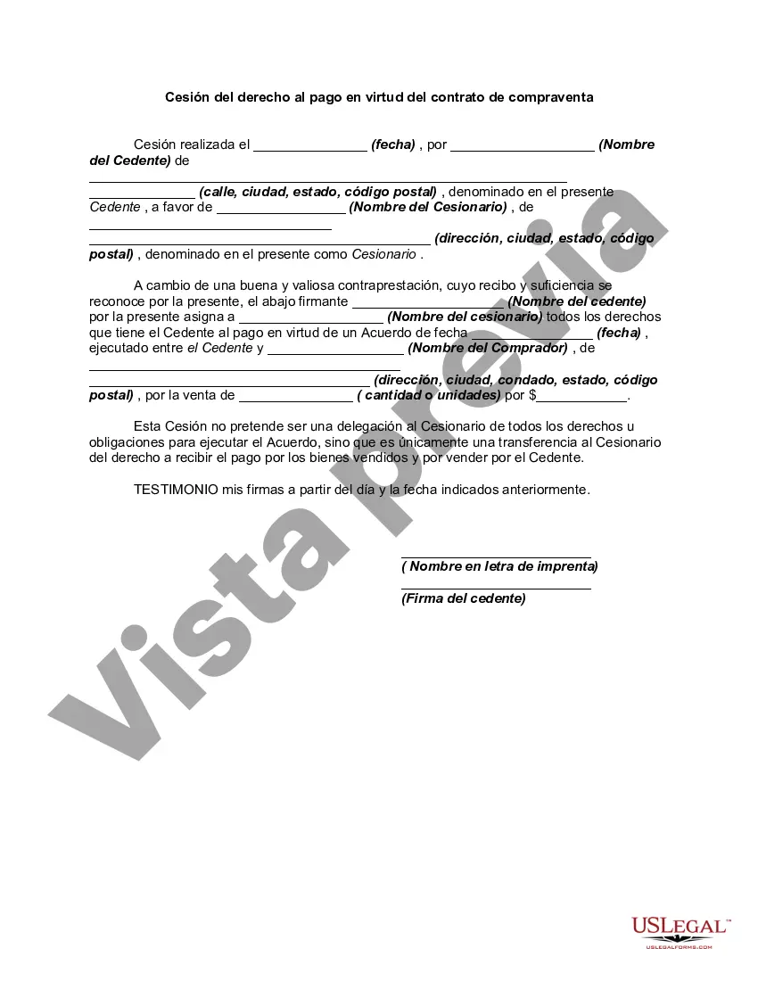 Preview Cesión del derecho al pago en virtud del contrato de compraventa