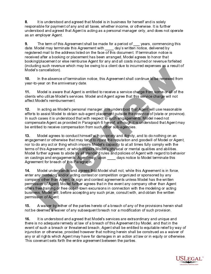 Get Agency Agreement between Model and Agent Preview Agency Agreement between Model and Agent