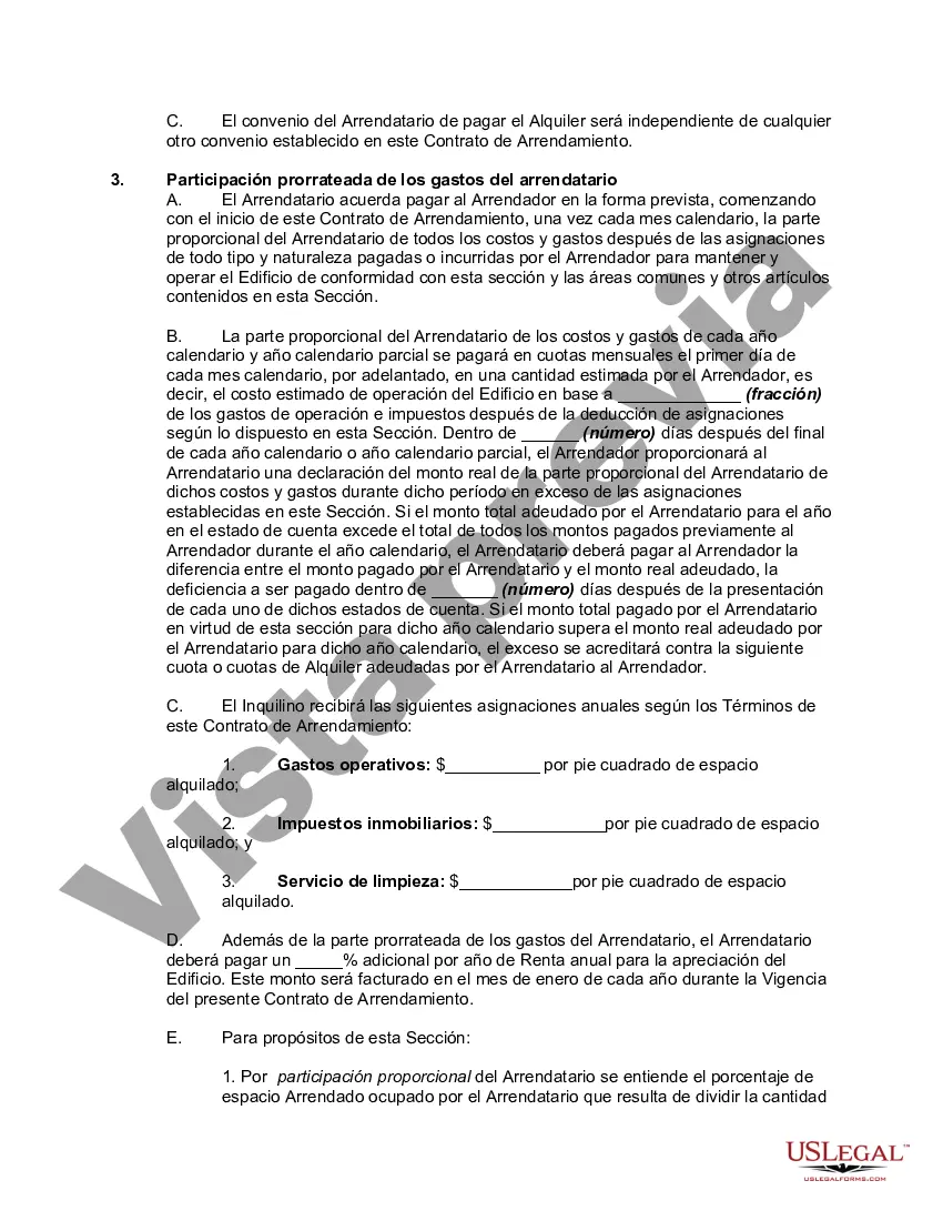 Preview Arrendamiento de espacio de oficina detallado con el arrendatario para pagar la parte prorrateada de los gastos