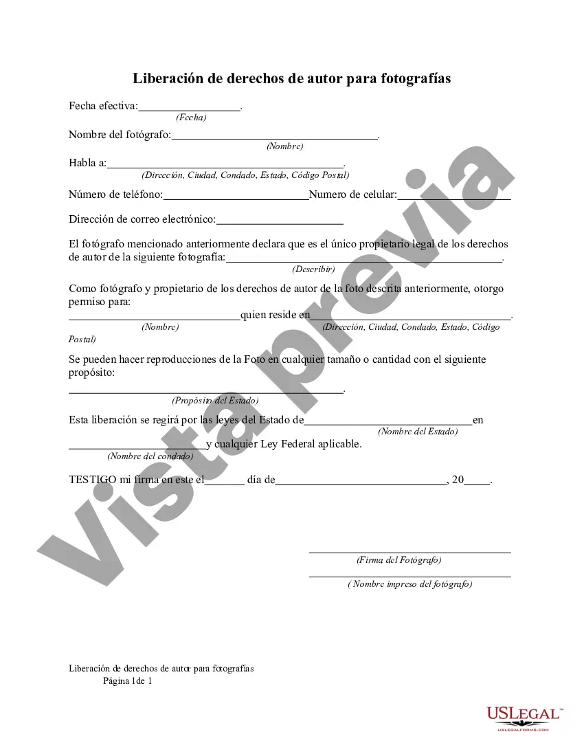 Preview Liberación de derechos de autor para fotografías