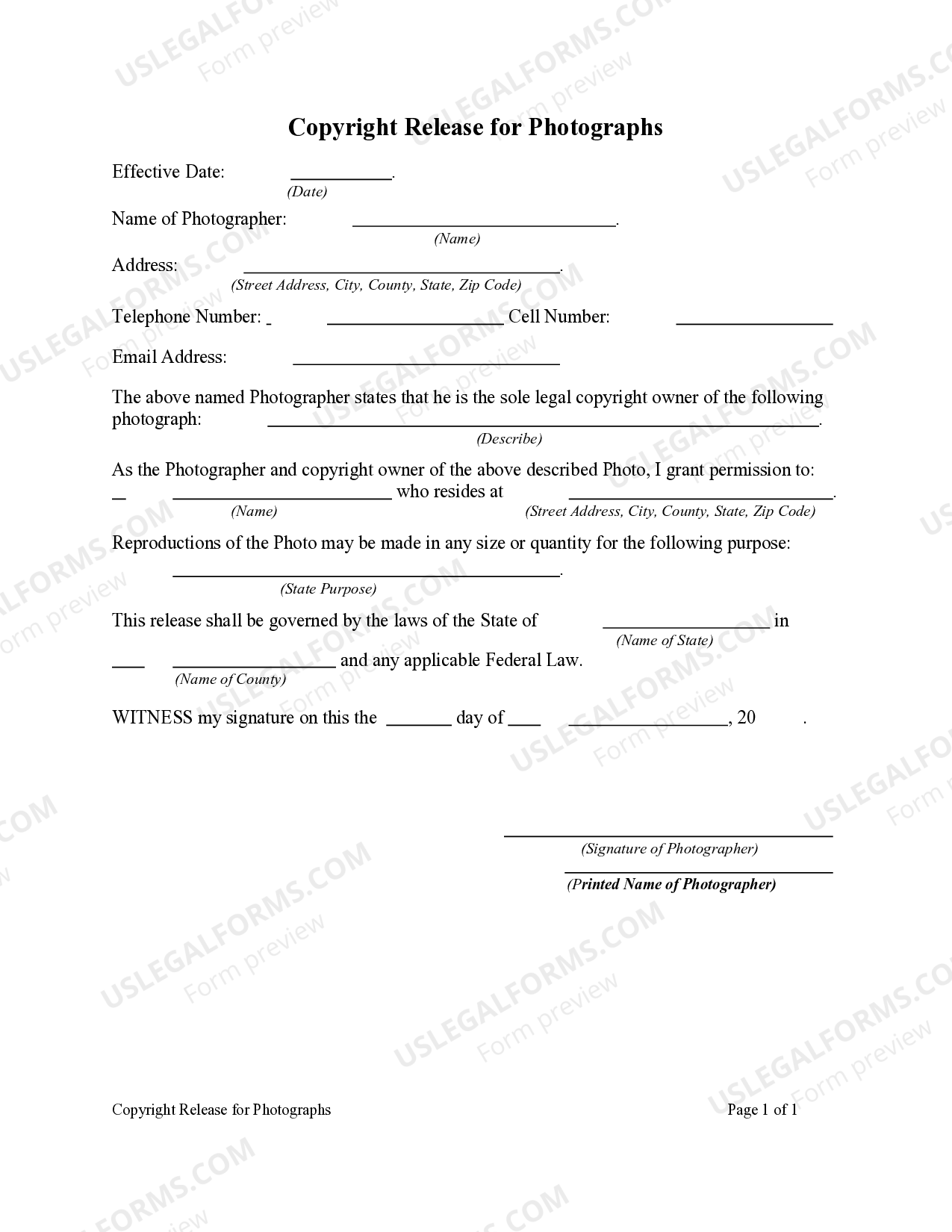 Mississippi Copyright Release for Photographs Copyright Photographs
