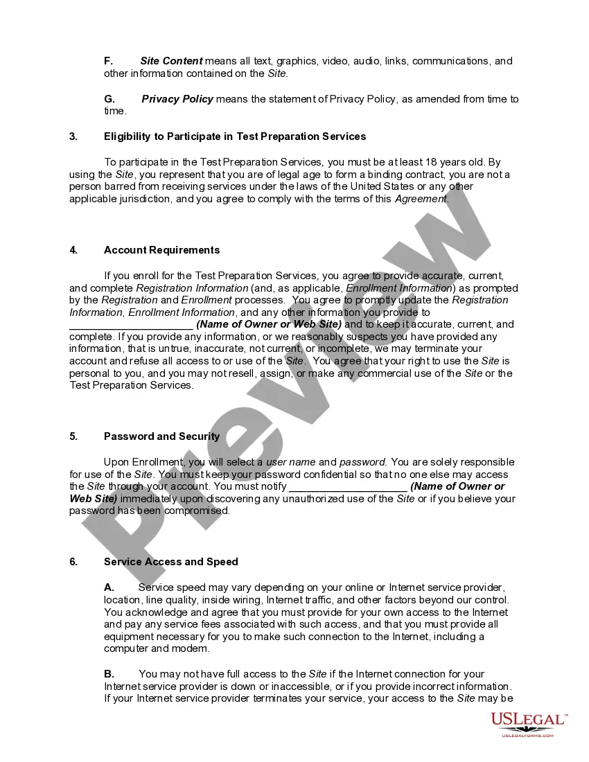 Get Privacy Policy and Terms of Use for Web Site which Provides Test Preparation Services for Medical Licensing Exams Preview Privacy Policy and Terms of Use for Web Site which Provides Test Preparation Services for Medical Licensing Exams