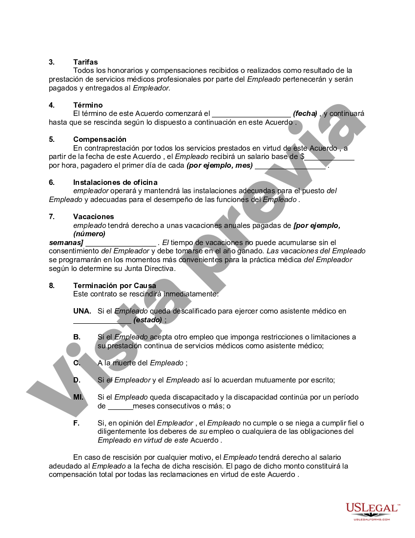 Travis Texas Acuerdo de Empleo de Asistente de Médico | US Legal Forms