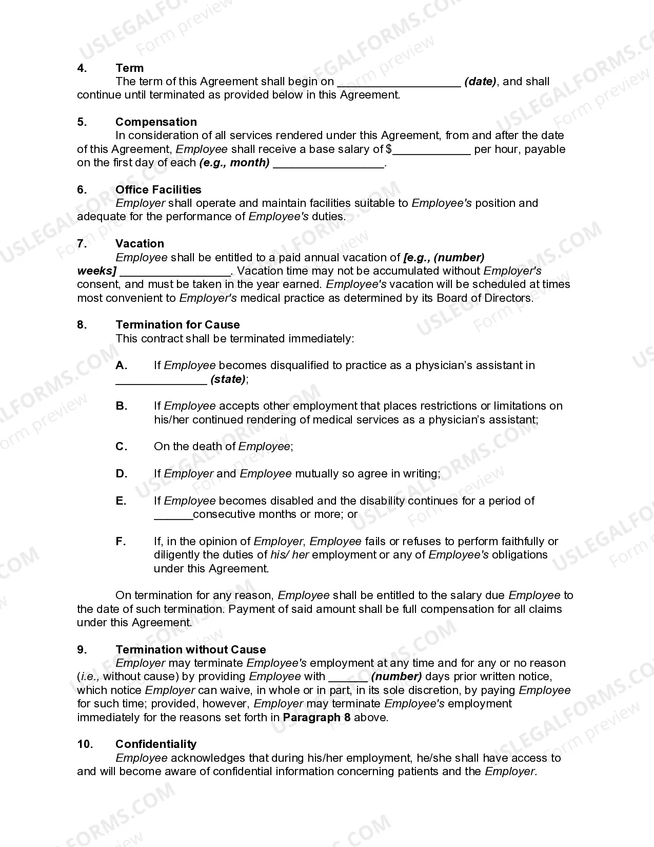 Preview Physician's Assistant Employment Agreement