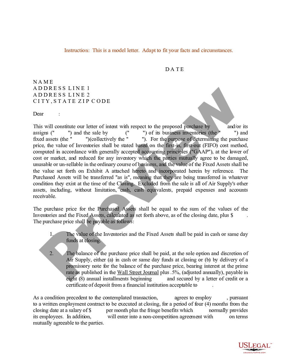 page 0 Sample Letter for Letter of Intent to Purchase preview