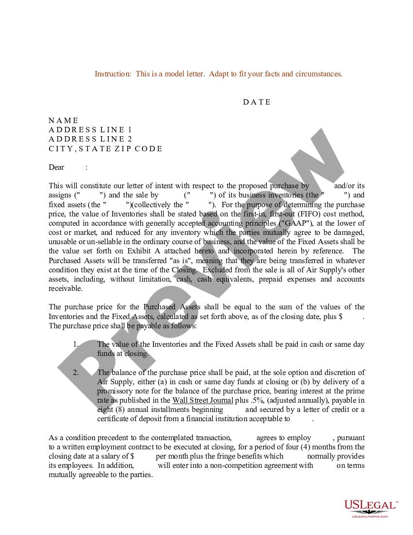 Sample Letter for Letter of Intent to Purchase - Letter Of Intent For