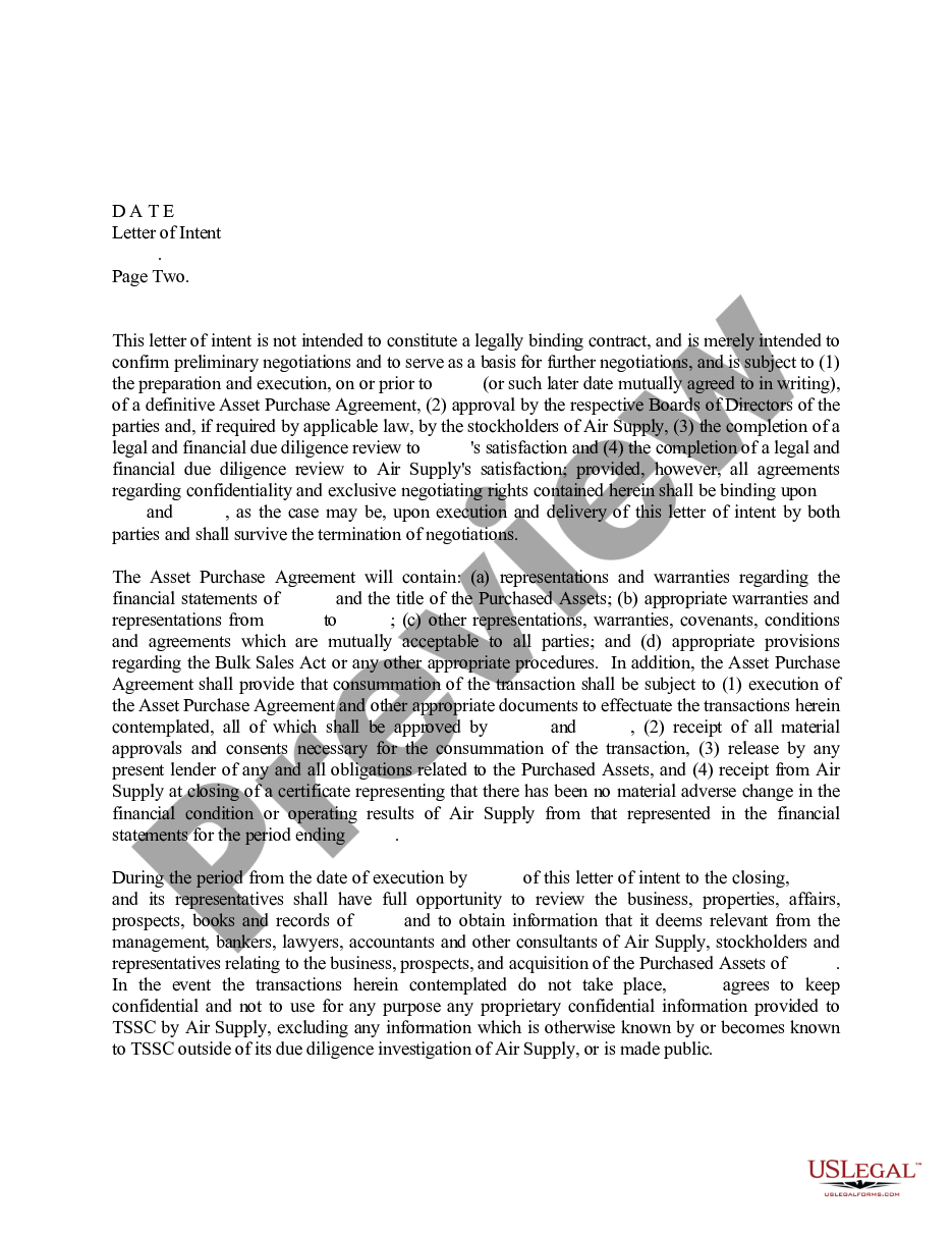 page 1 Sample Letter for Letter of Intent to Purchase preview