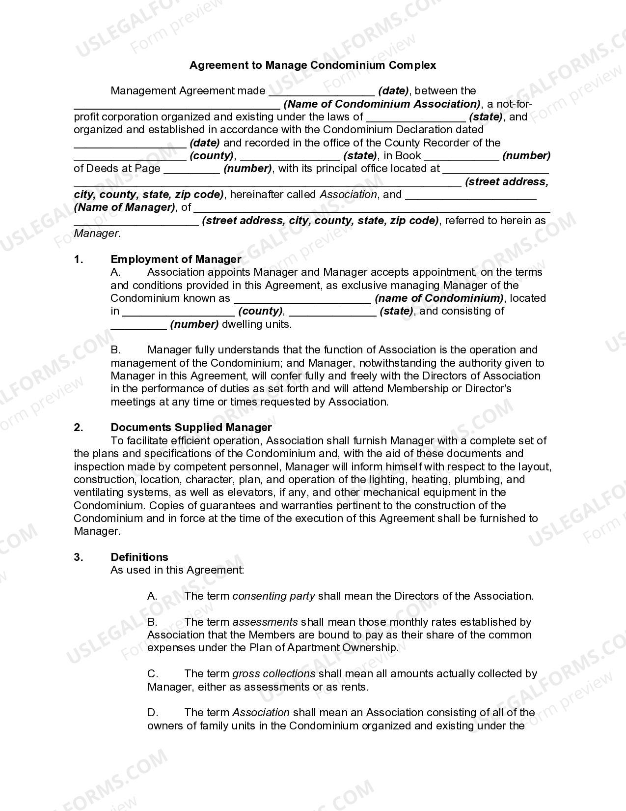 Massachusetts Agreement to Manage Condominium Complex - Agreement ...