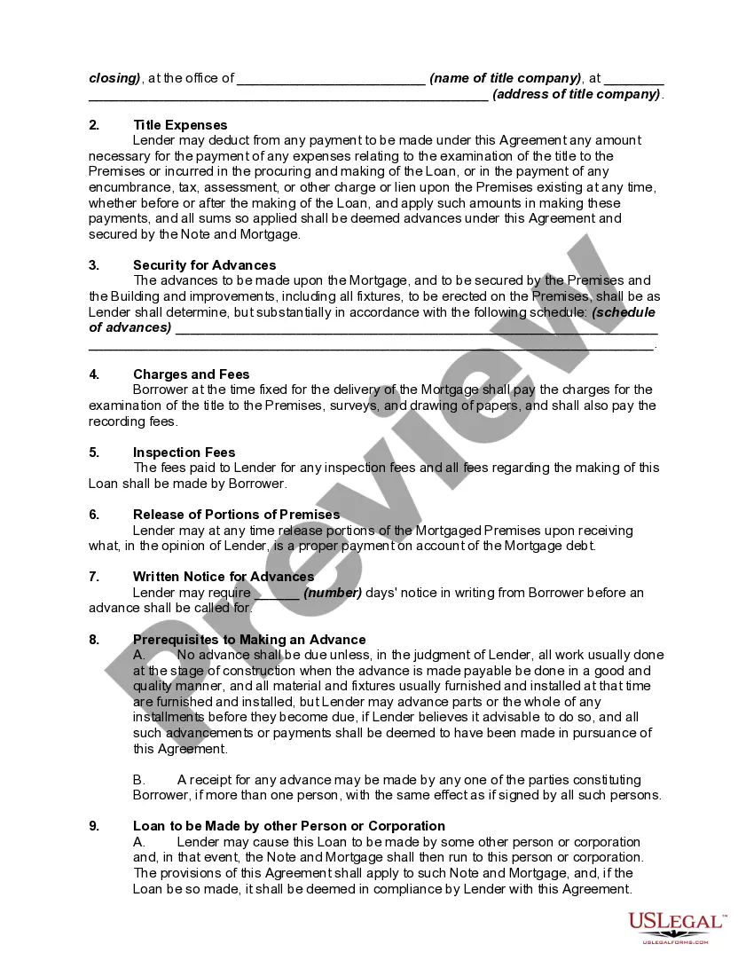 Preview Building Loan Agreement between Lender and Borrower