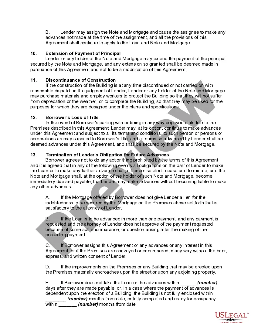 Preview Building Loan Agreement between Lender and Borrower