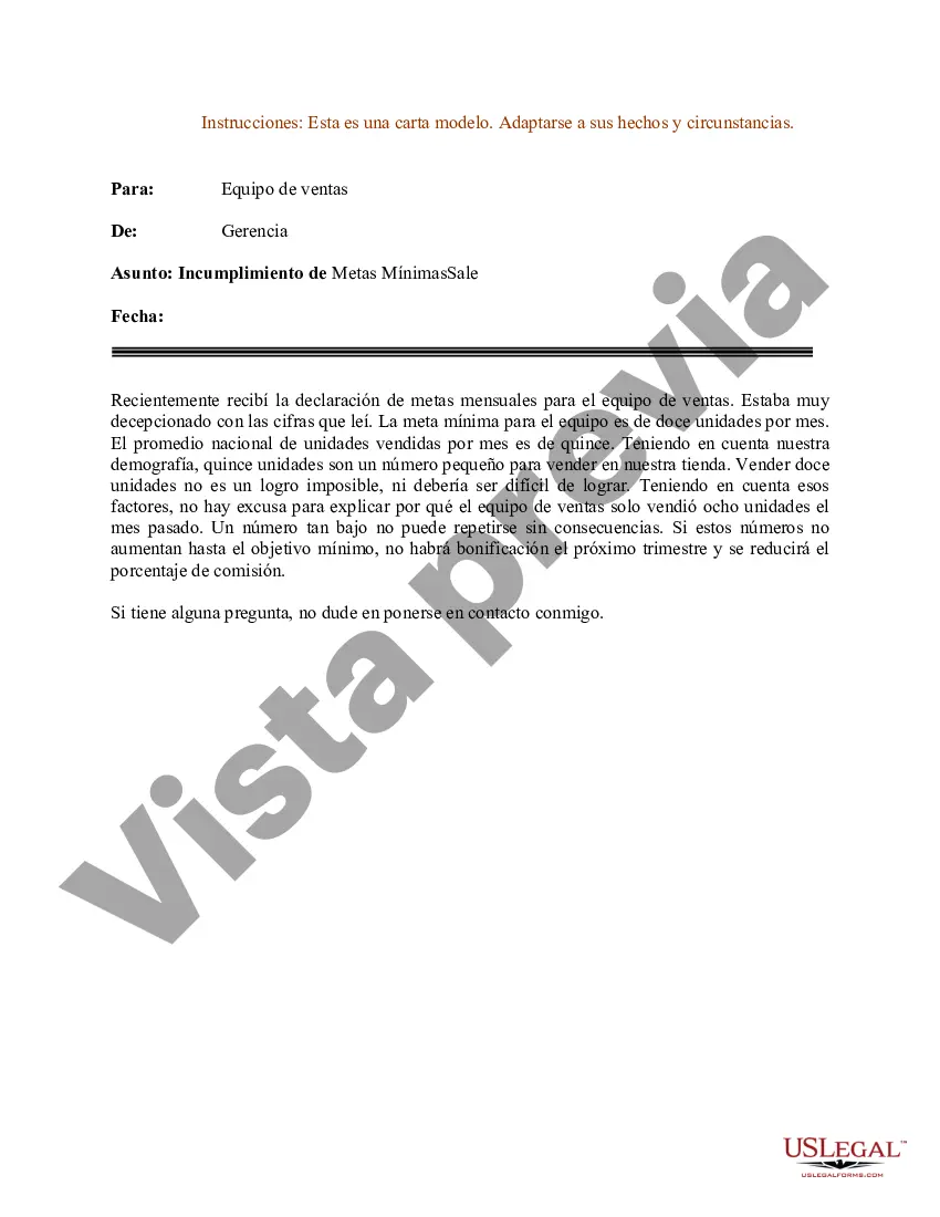 Preview Ejemplo de carta por incumplimiento de los objetivos mínimos de ventas