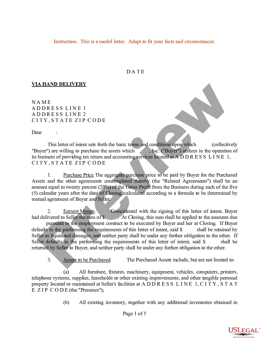 page 0 Sample Letter for Letter of Intent to Purchase Assets preview