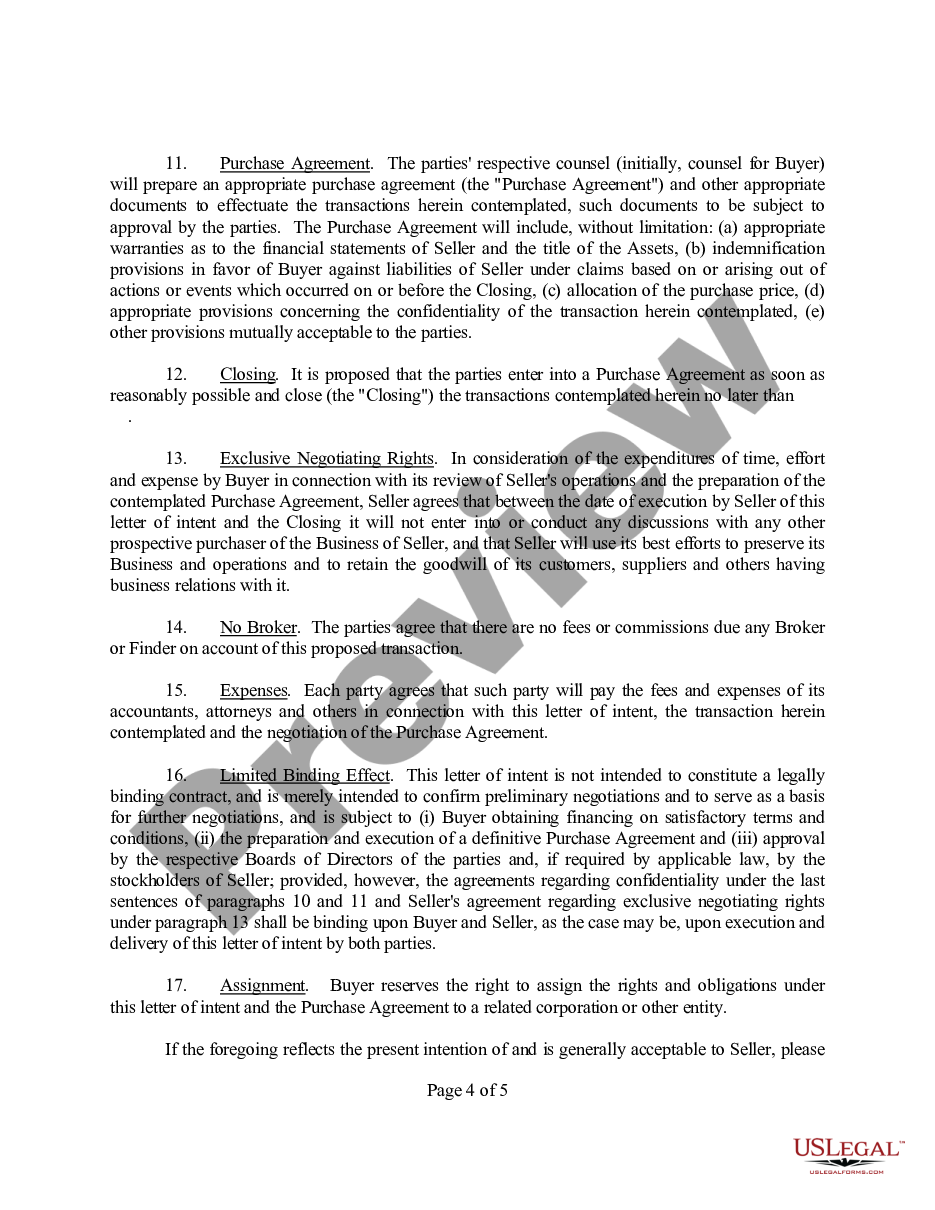 page 3 Sample Letter for Letter of Intent to Purchase Assets preview