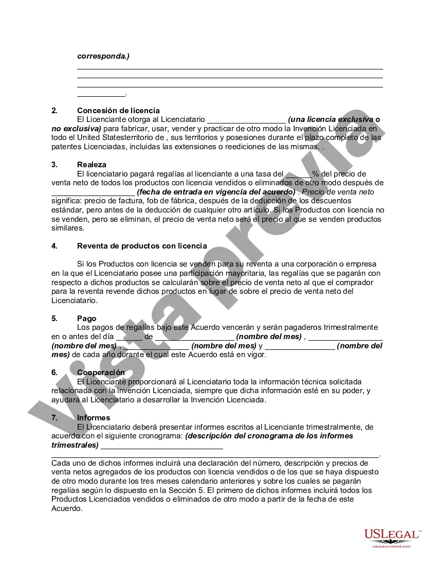 Preview Licencia de Derechos bajo Patente