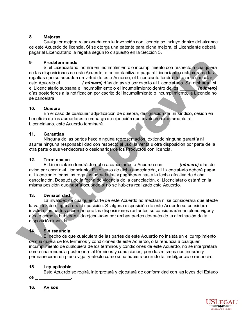 Preview Licencia de Derechos bajo Patente