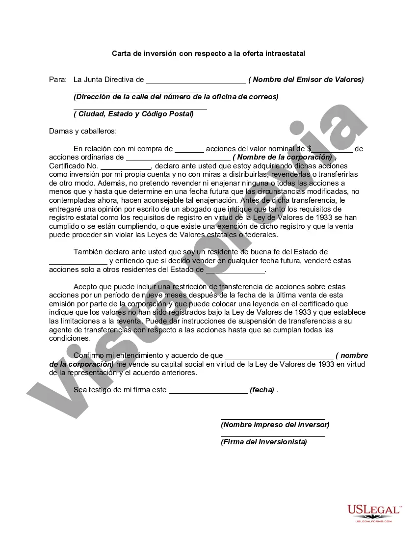 Preview Carta de inversión con respecto a la oferta intraestatal